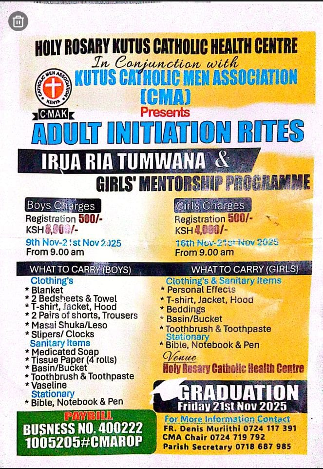 Holy Rosary Kutus Health Centre - Adult Initiation Rites and Girls Mentorship Programme Event